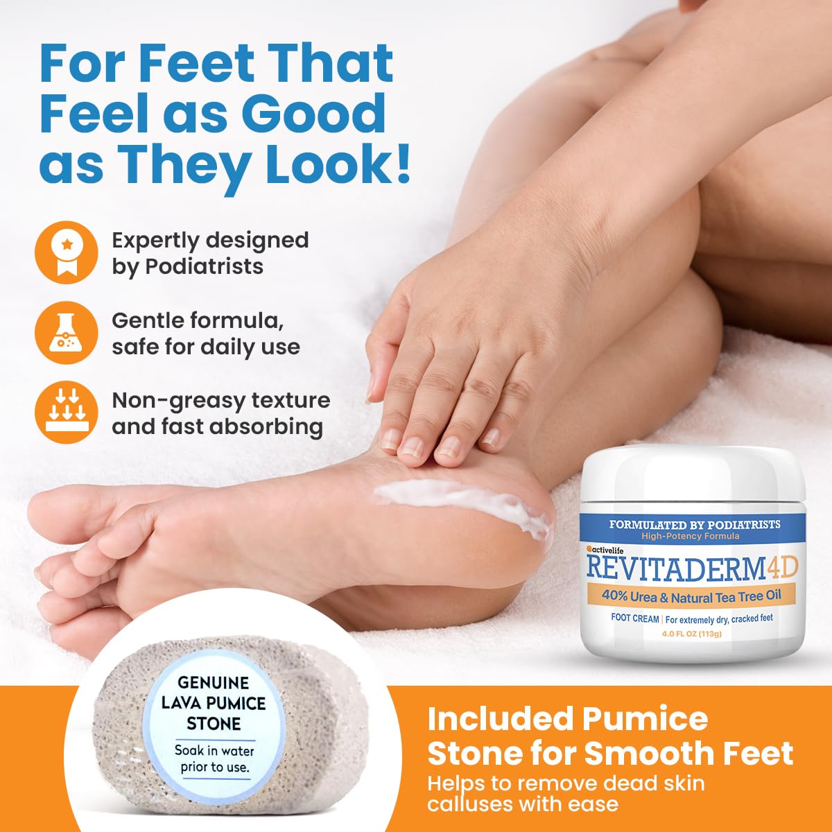 ActivLife RevitaDerm 4D Cream close-up on 40% urea for softening rough skin.