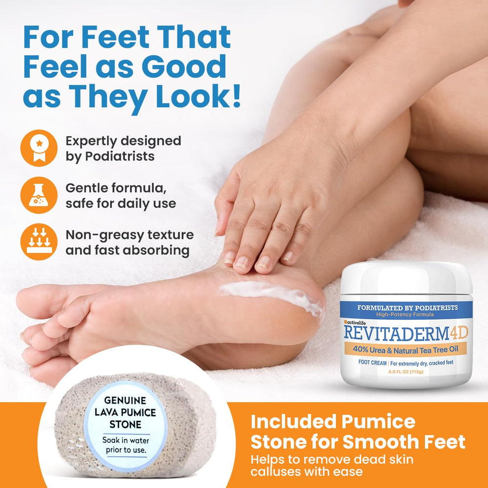 ActivLife RevitaDerm 4D Cream close-up on 40% urea for softening rough skin.