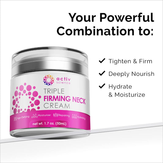 ACTIVSCIENCE neck application on skin showing smoothing and hydrating benefits.