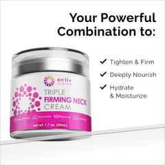 ACTIVSCIENCE neck application on skin showing smoothing and hydrating benefits.