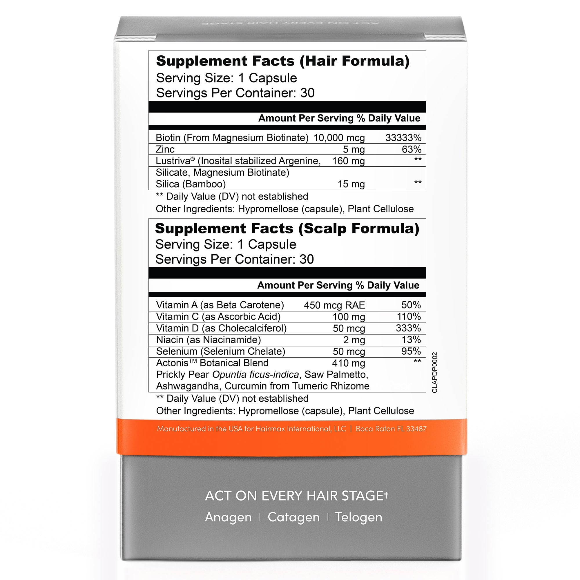 Actonis packshot of 1-month hair growth supplement supply