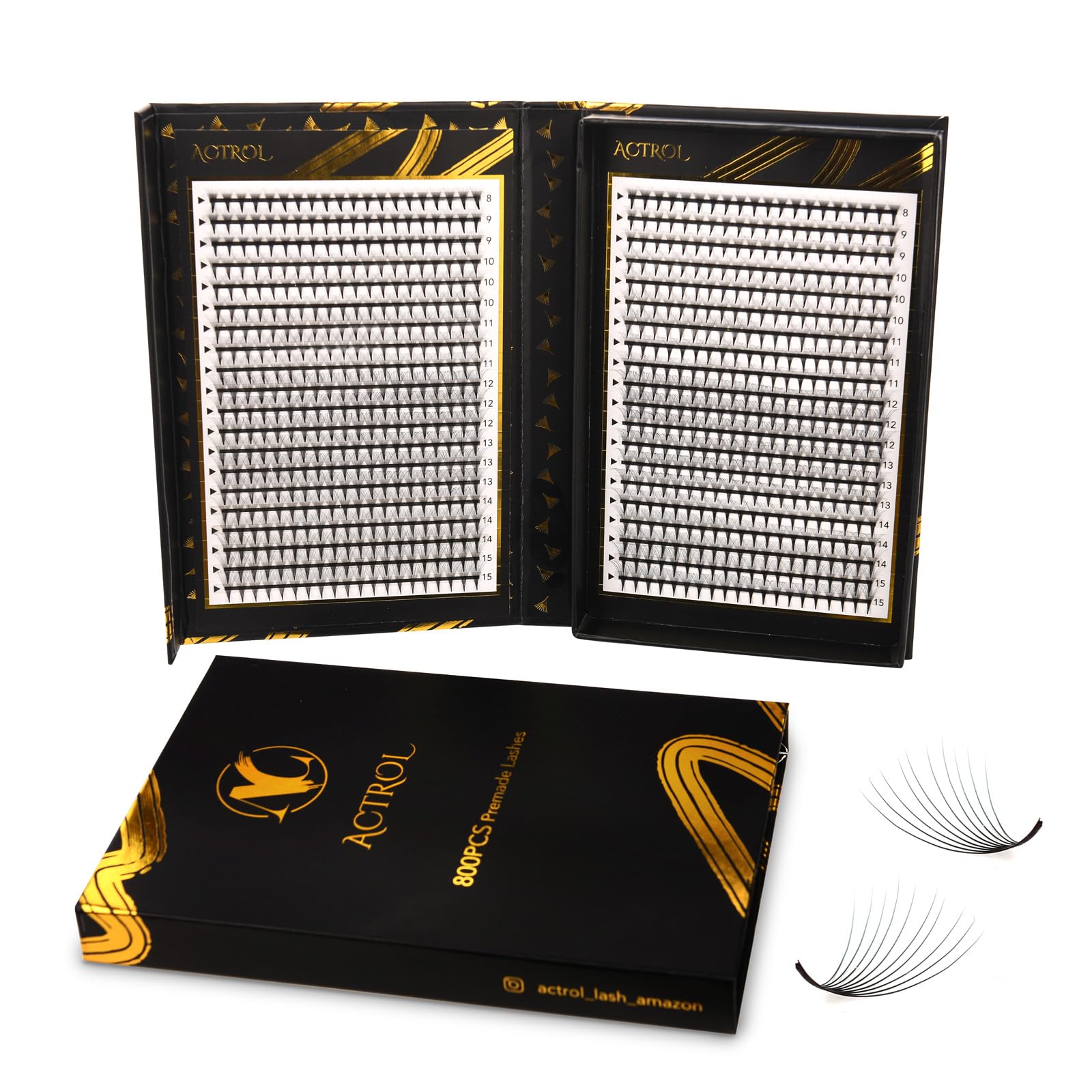 ACTROL 800 premade lash fans box shown from front view for efficient applications.