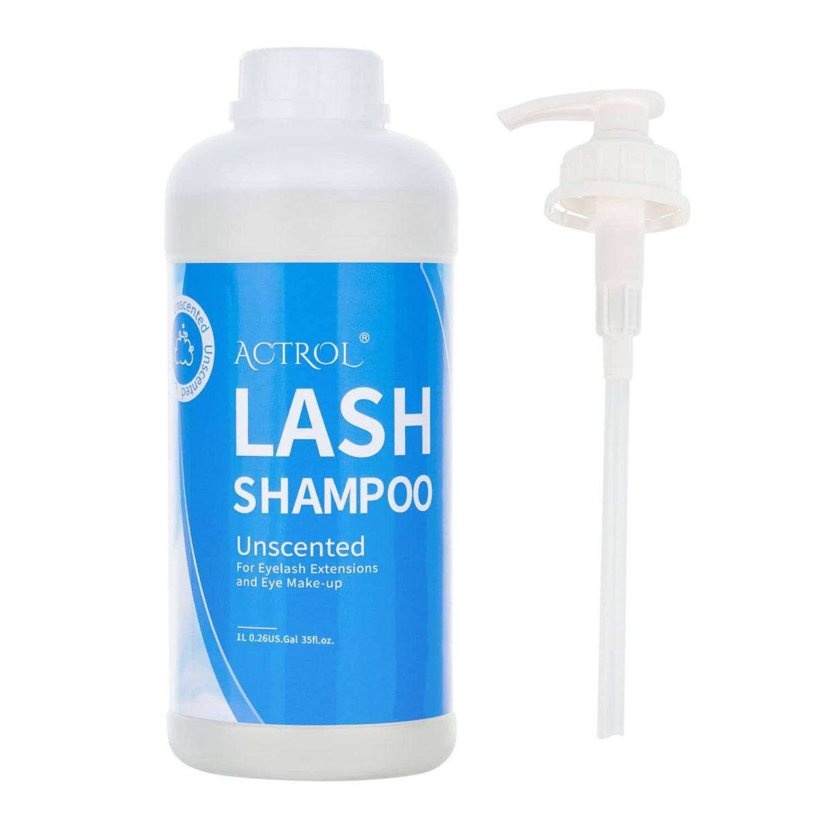 ACTROL eyelash cleanser 1L bottle, ideal for salon or home use with spill-free performance.