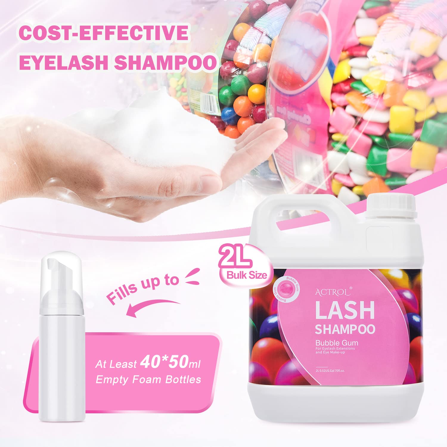 Actrol Eyelash Cleanser 2L pump-head view for easy refills.
