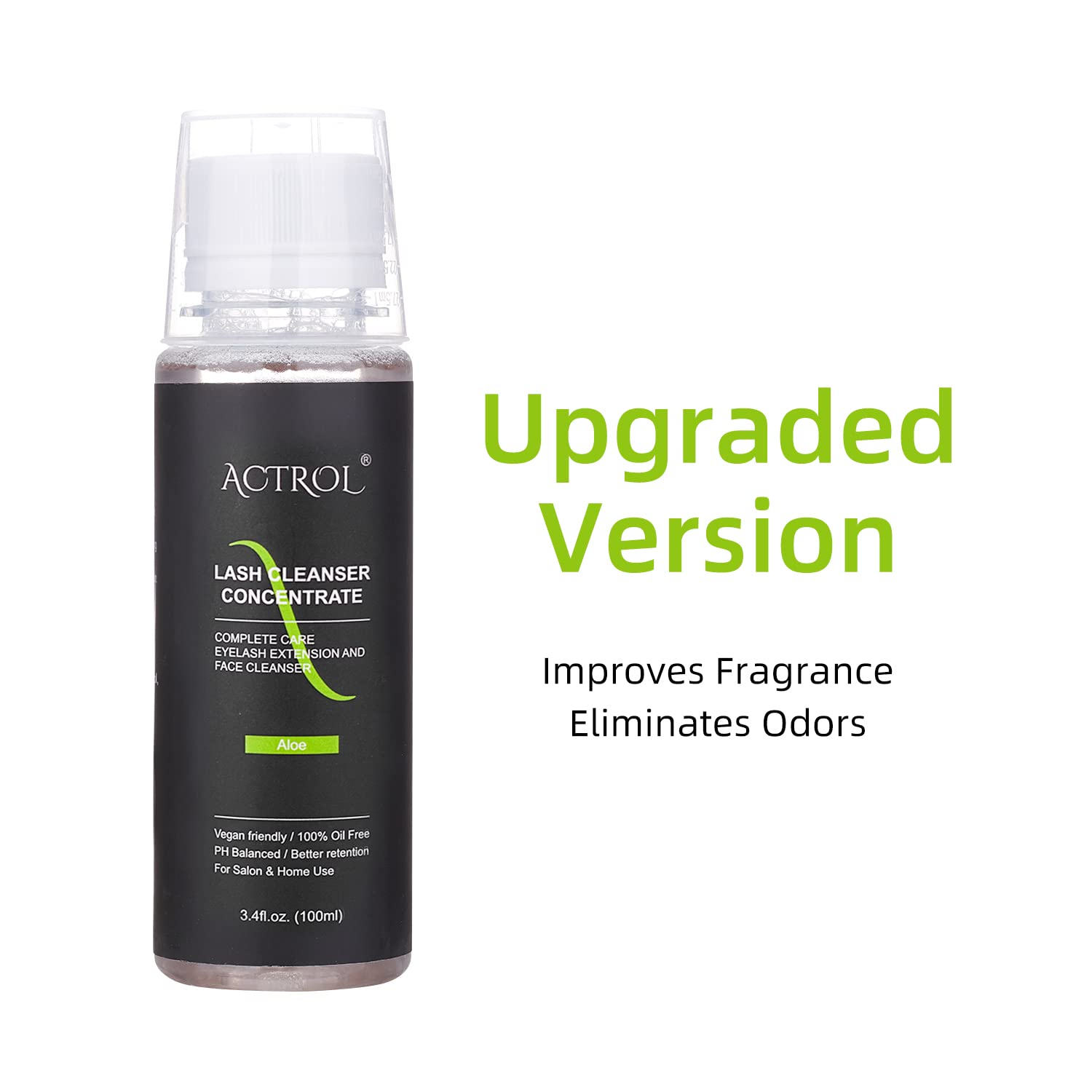 ACTROL eyelash cleanser with aloe highlights soothing ingredient