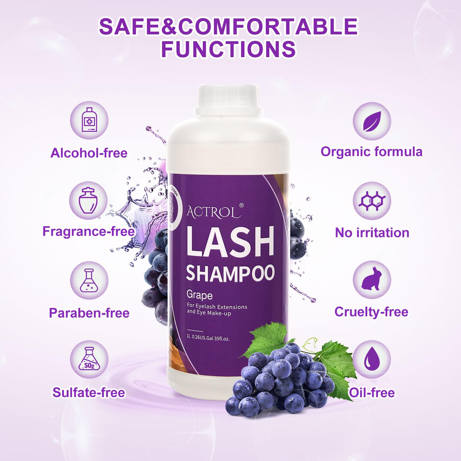 ACTROL Eyelash Extension Cleanser two-layer cap protects bottle during transport