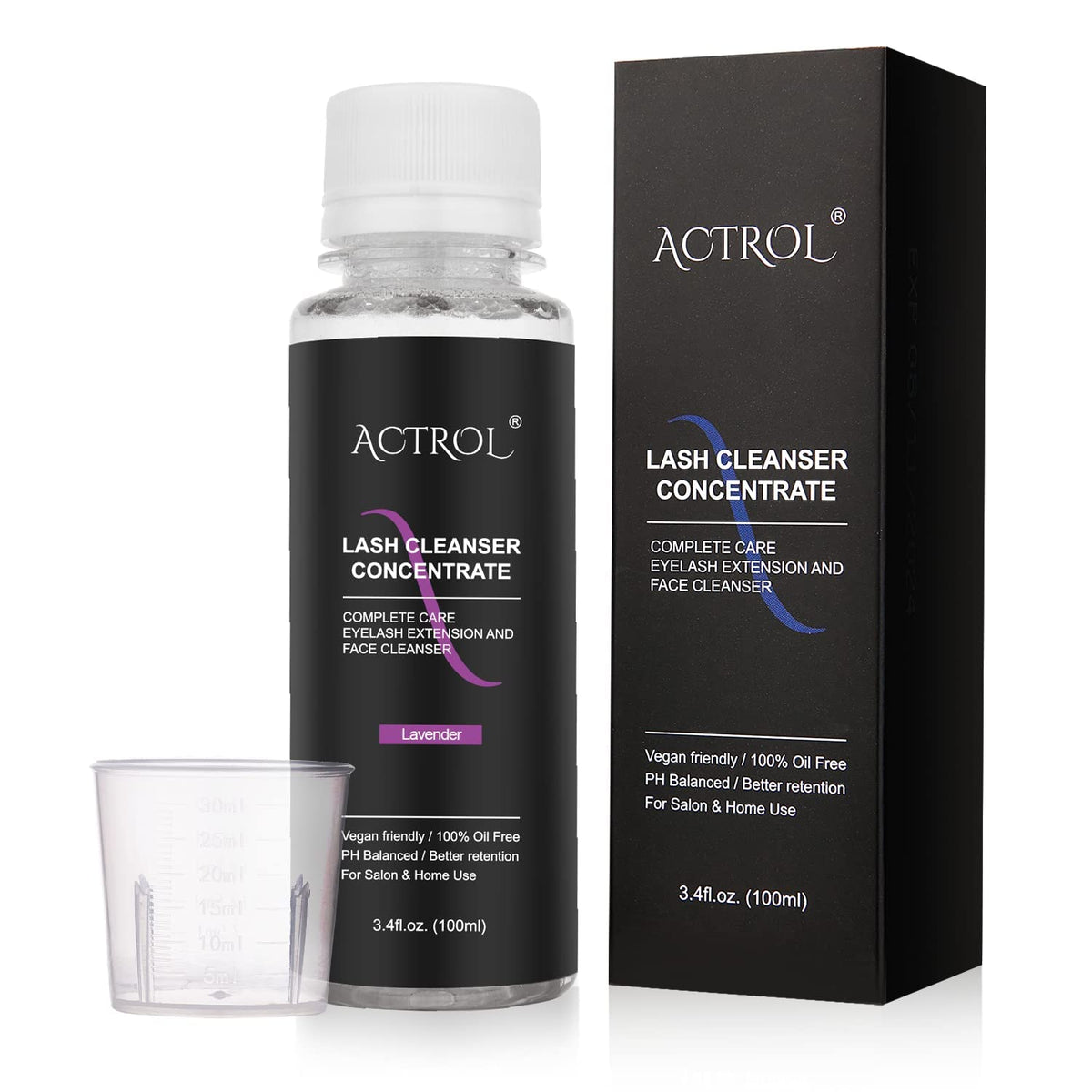 ACTROL eyelash cleanser lavender bottle for daily lash care and gentle cleansing