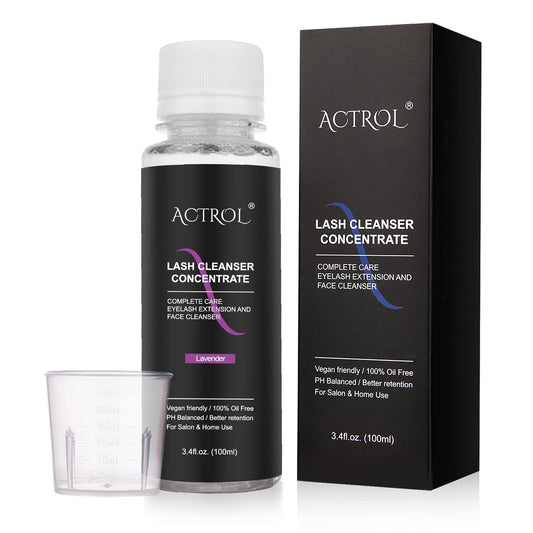 ACTROL eyelash cleanser lavender bottle for daily lash care and gentle cleansing