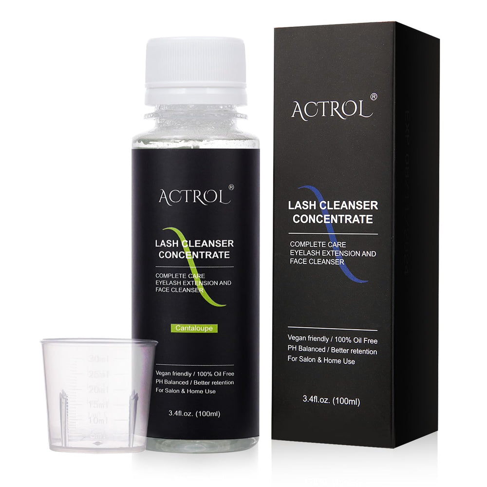 ACTROL Eyelash Cleanser Concentrate bottle cap measure for precise dilution.