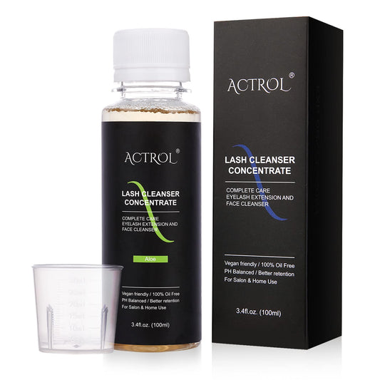 ACTROL eyelash cleanser bottle showing foaming lather for salon use