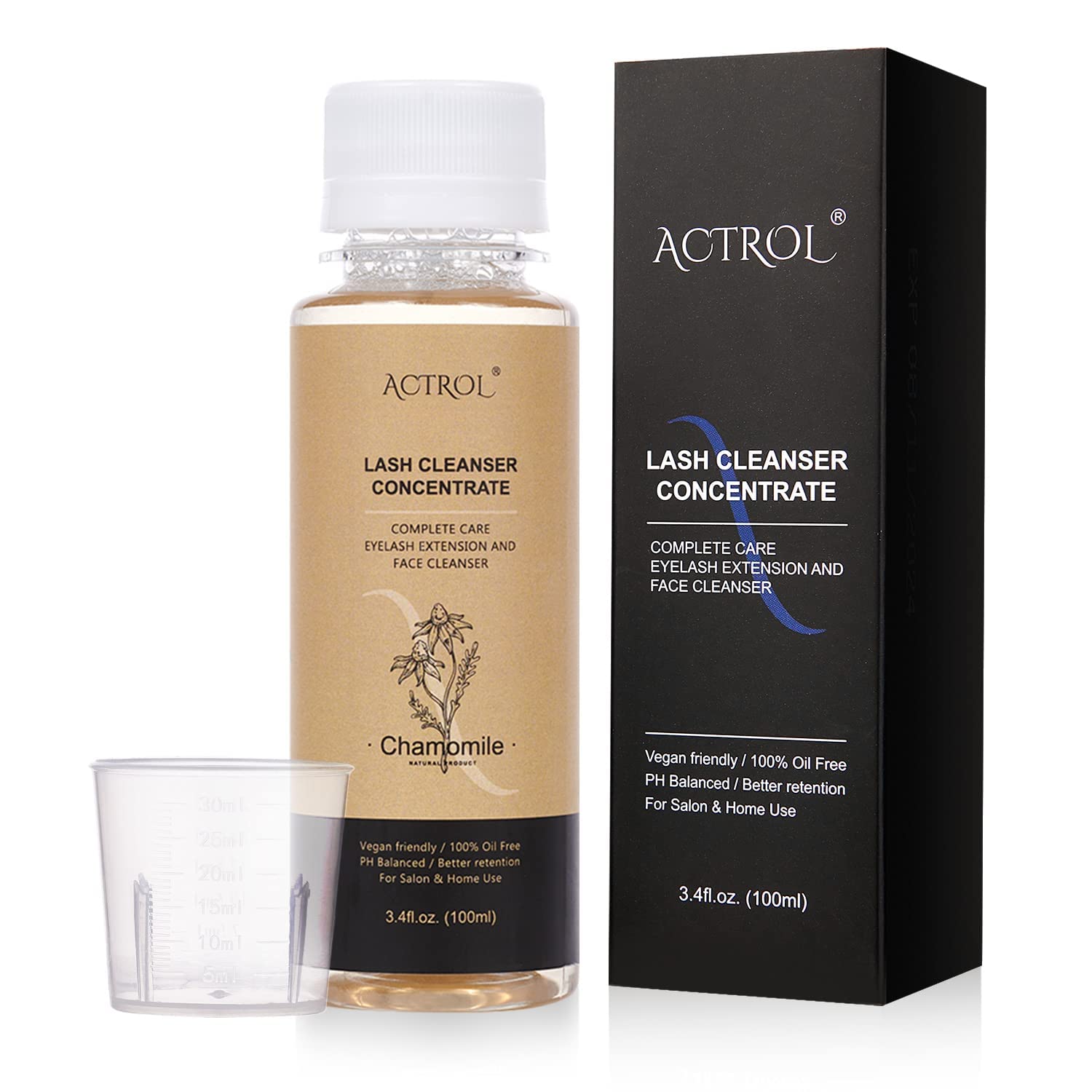 ACTROL eyelash cleanser concentrate bottle shown for daily lash care