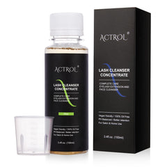 ACTROL eyelash cleanser bottle showing foaming lather for salon use