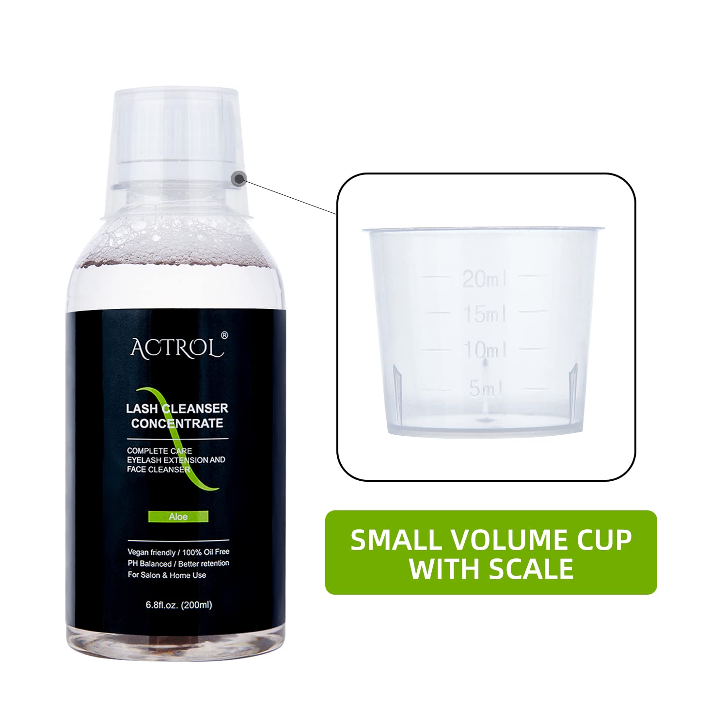 ACTROL concentrate-dilution setup image showing 60ml bottle preparation for lash care.