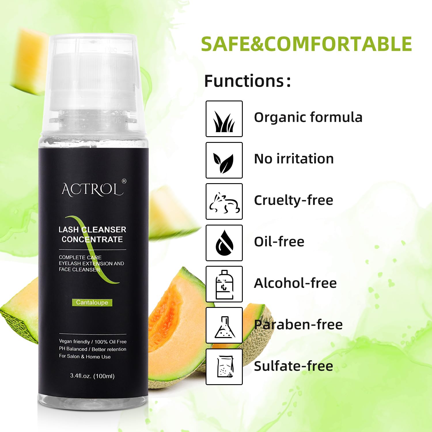 ACTROL Eyelash Cleanser Concentrate dilution steps show 5ml concentrate and 55ml water.