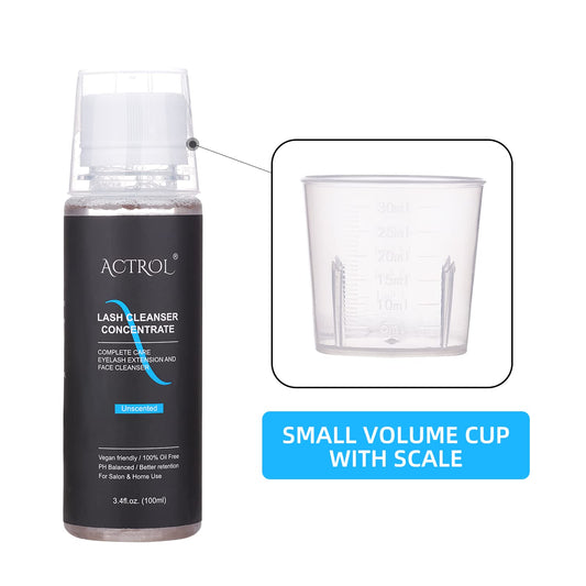 Actrol eyelash cleanser concentrate dispensing cap enabling precise, mess-free application during lash care