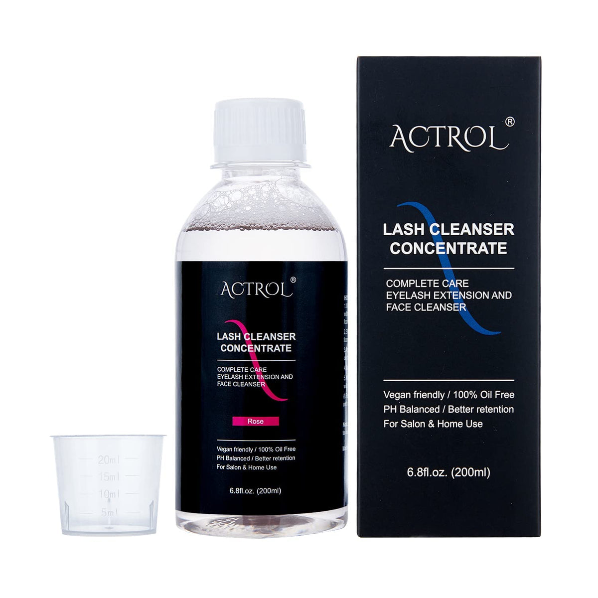ACTROL Eyelash Cleanser Concentrate bottle with rose branding for salon use.