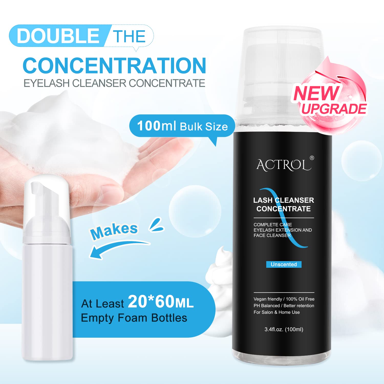Actrol eyelash cleanser foaming lather shows deep cleansing without irritation