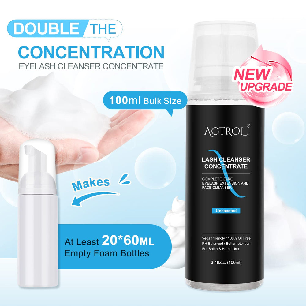 Actrol eyelash cleanser foaming lather shows deep cleansing without irritation