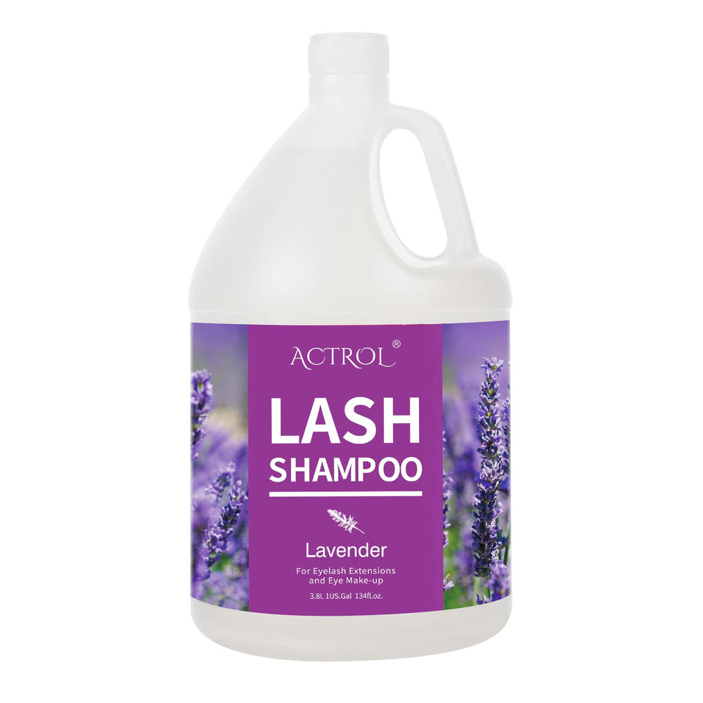 ACTROL eyelash cleanser gallon bottle with lavender and secure double caps for salon use.