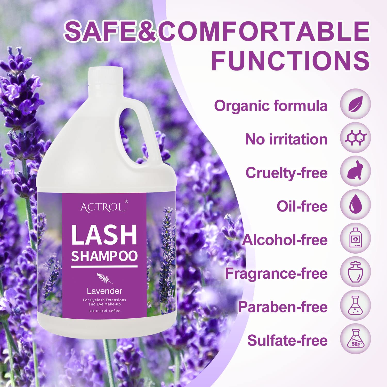 ACTROL eyelash cleanser dispensing, highlighting safe formula and low-irritation use.