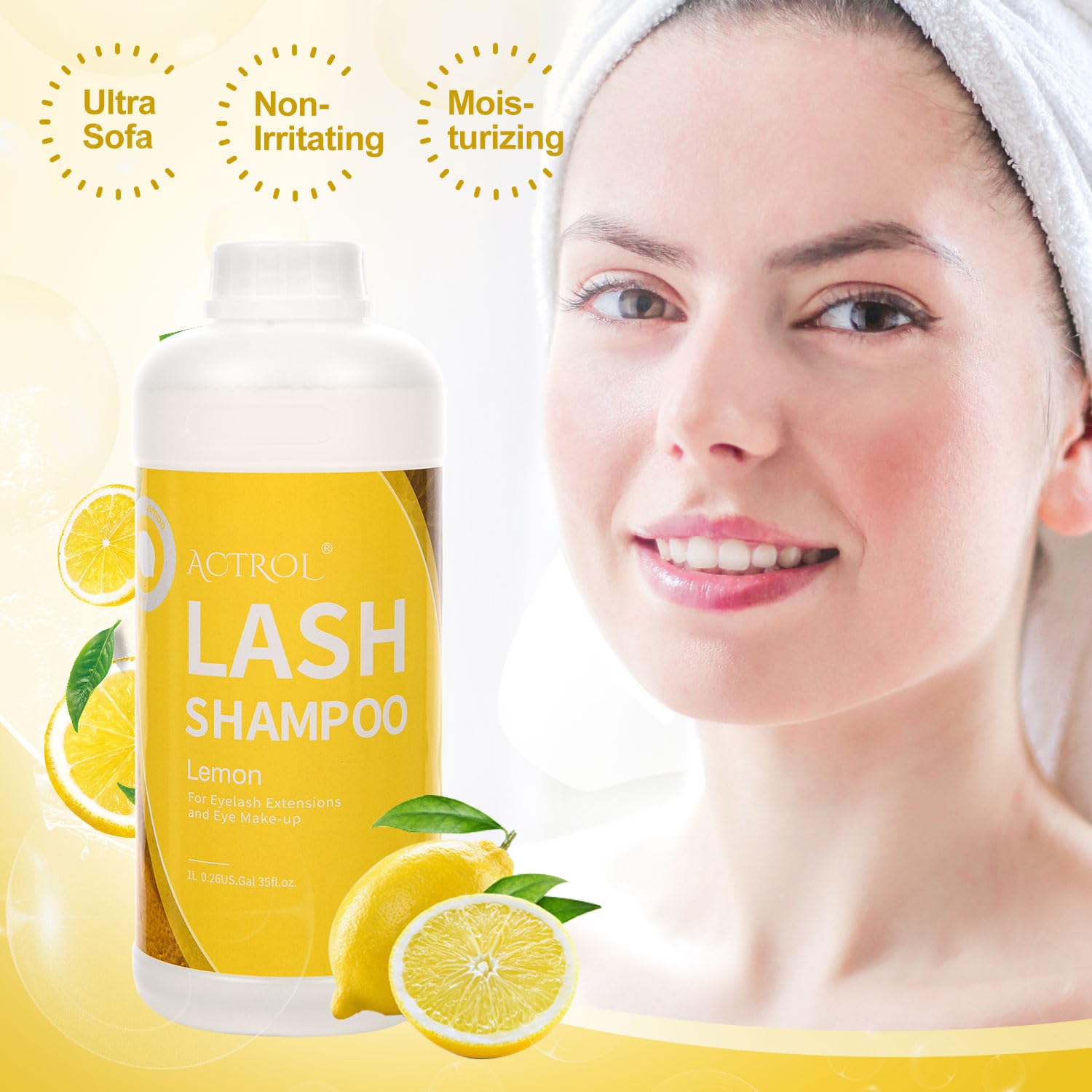 ACTROL eyelash cleanser used in salon settings for daily maintenance.