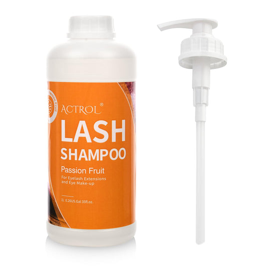 ACTROL Eyelash Cleanser Passion Fruit bottle with pump for salon-grade cleansing.