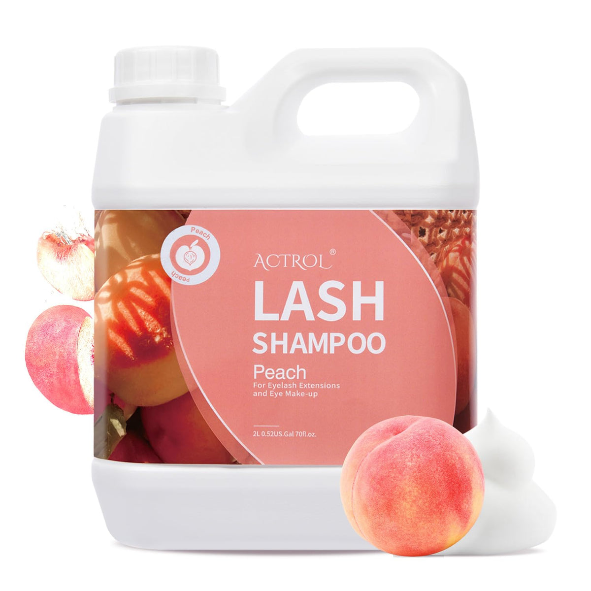 ACTROL eyelash cleanser peach bottle front, salon-grade lash hygiene