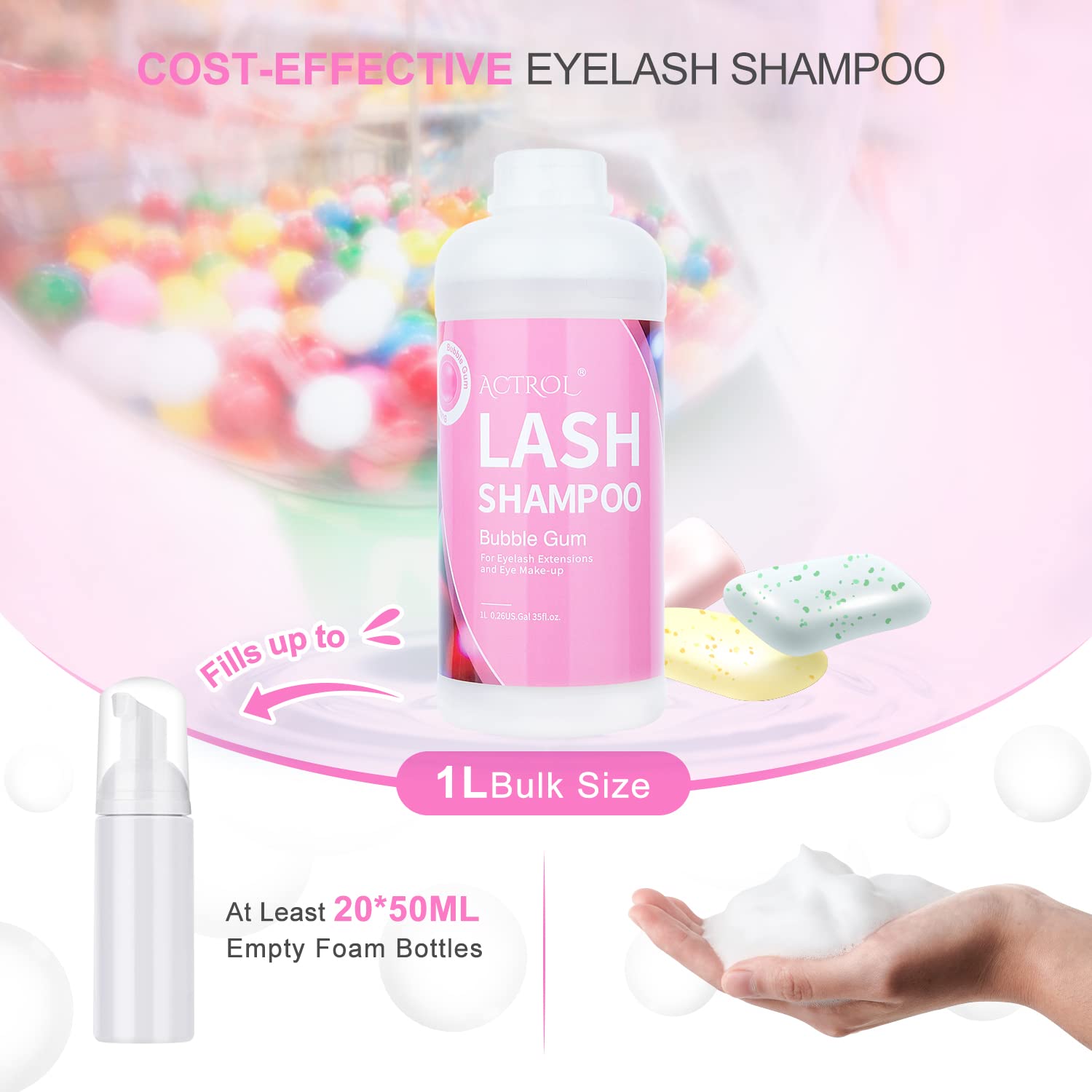 ACTROL eyelash cleaner replaceable pump head for easy refills and accurate dosing.