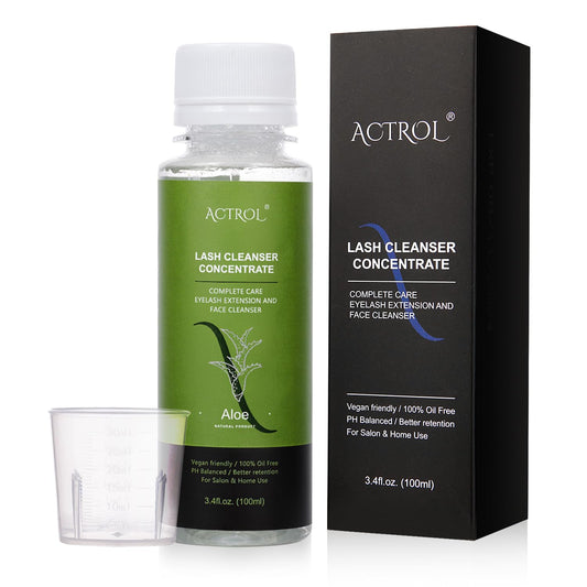 ACTROL Eyelash Shampoo Concentrate bottle shown for at-home lash cleansing and gentle care.