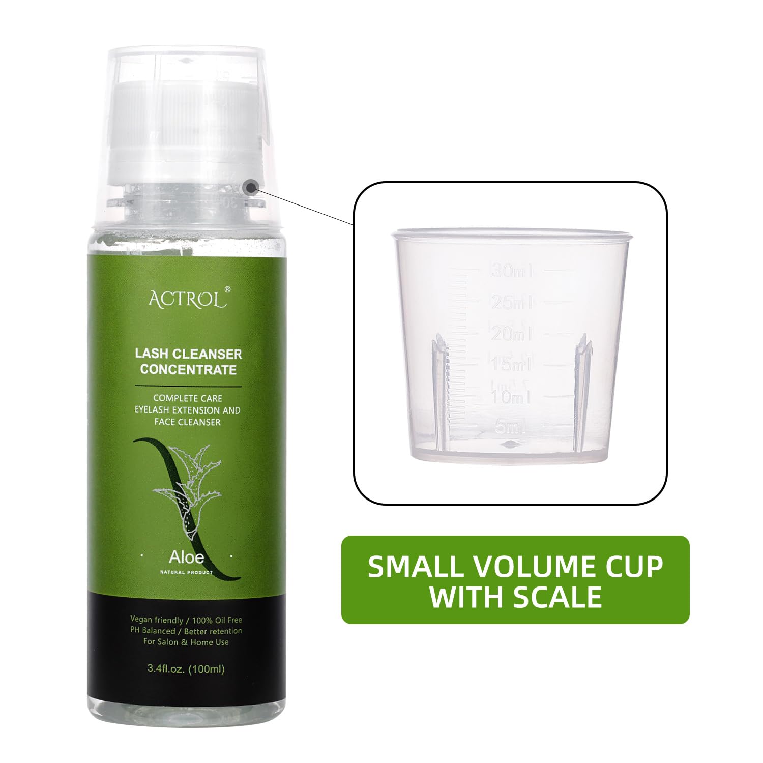 ACTROL Eyelash Shampoo Concentrate packaging with user guidance for mixing.
