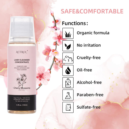 ACTROL lash cleanser foaming cherry blossom close-up demonstrating rich lather.