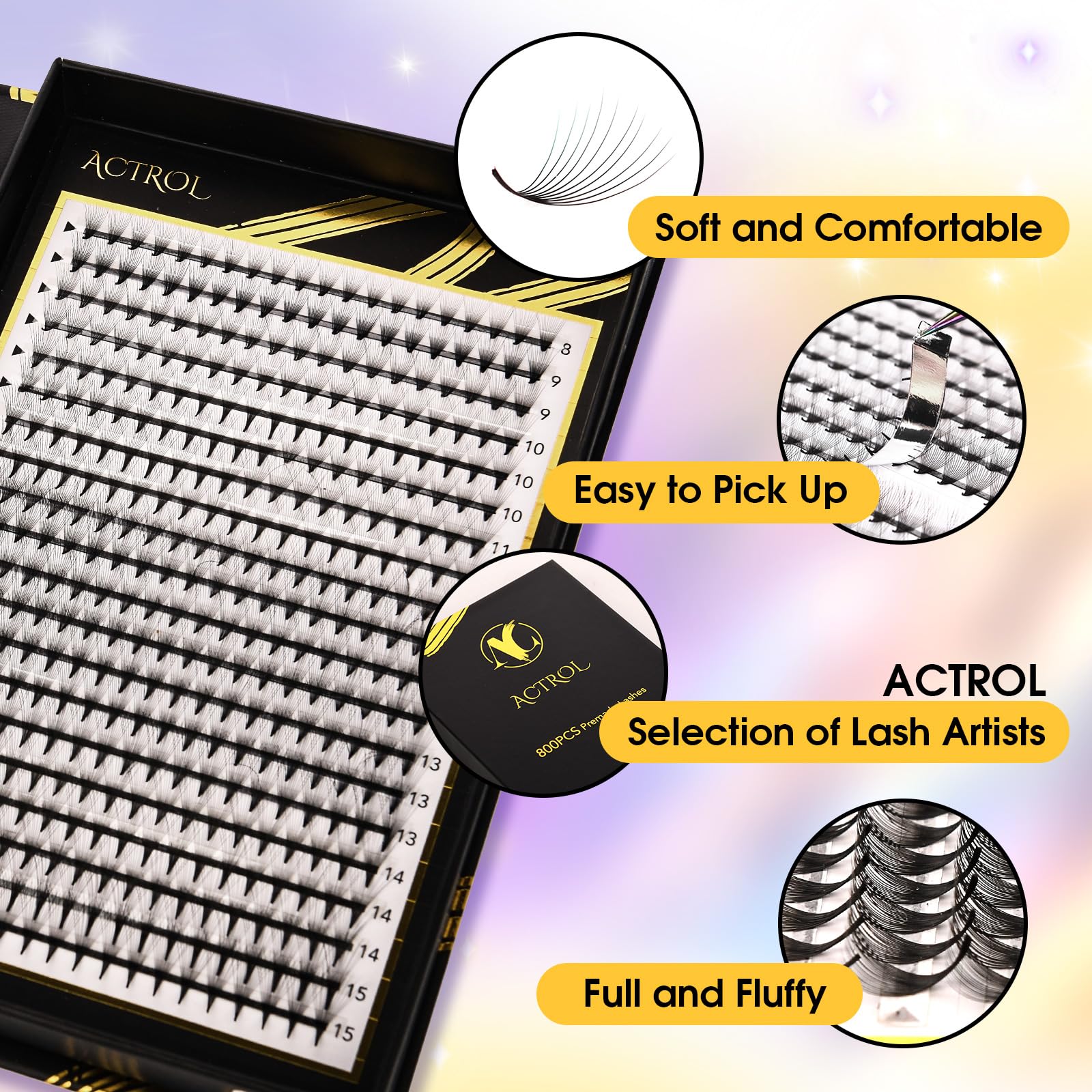 ACTROL premade fans tray 8-15mm mixed length illustrating versatility for volume.