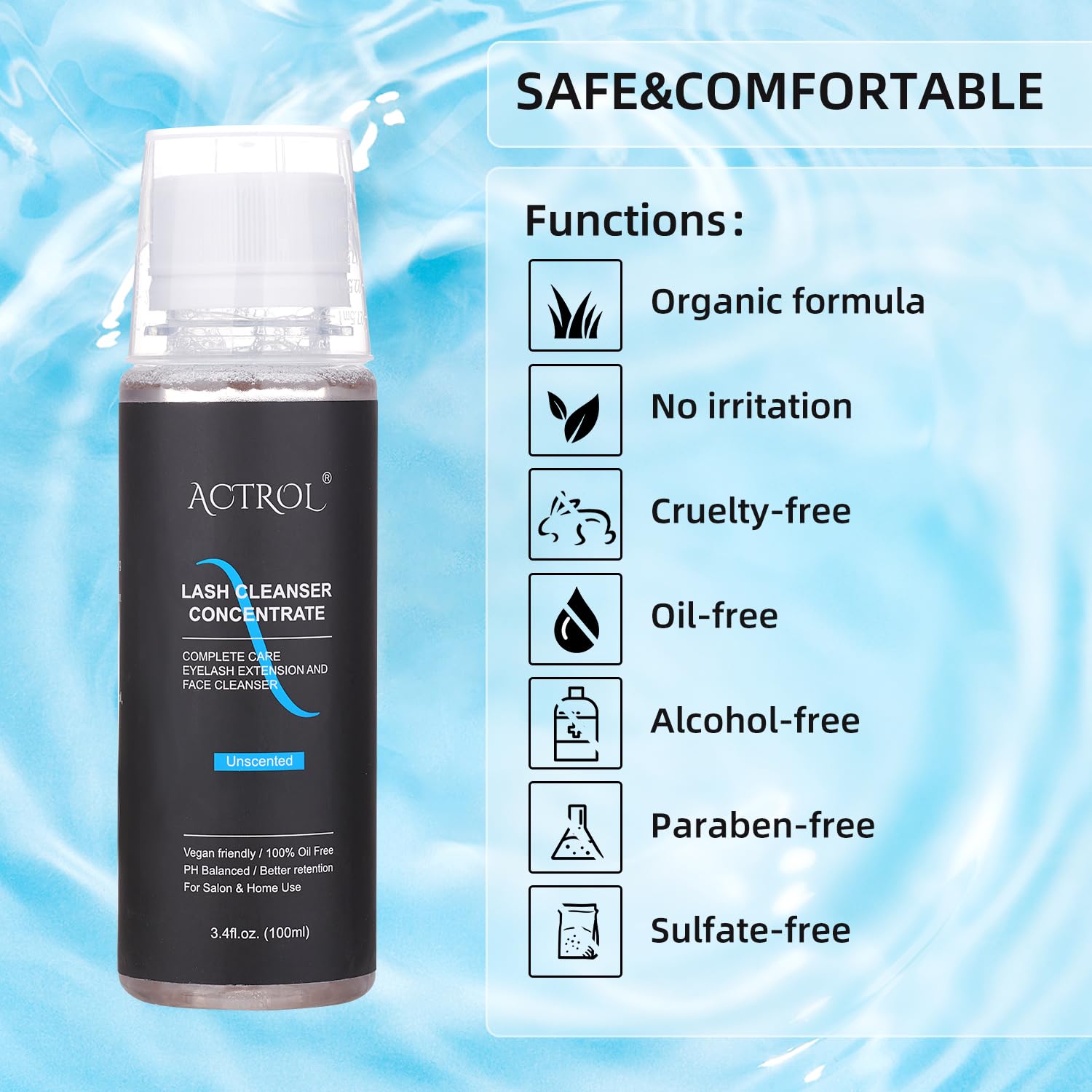 Actrol professional lash cleanser for daily use on natural lashes and face