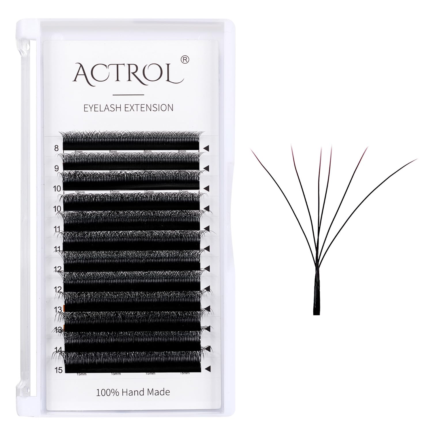 ACTROL W eyelash extensions close-up showing soft matte black fibers for natural-looking lashes
