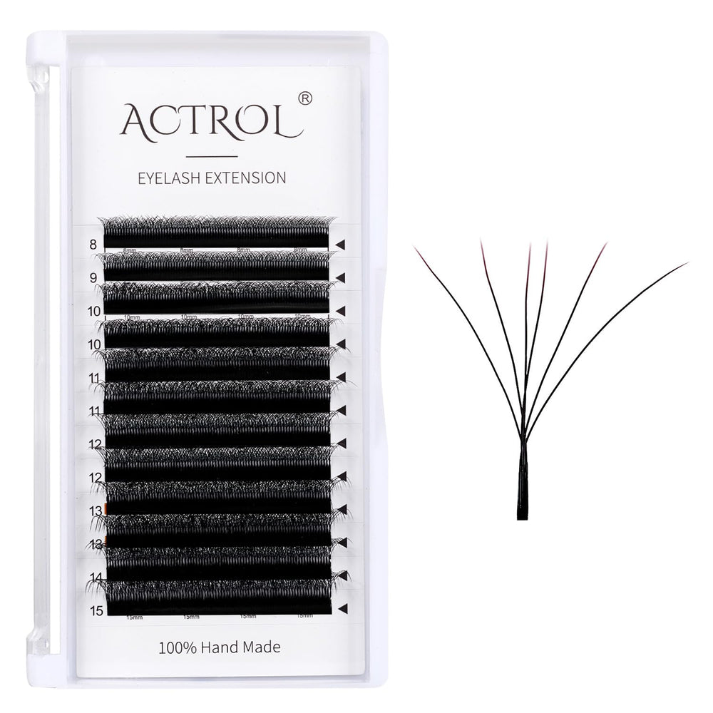 ACTROL W eyelash extensions close-up showing soft matte black fibers for natural-looking lashes