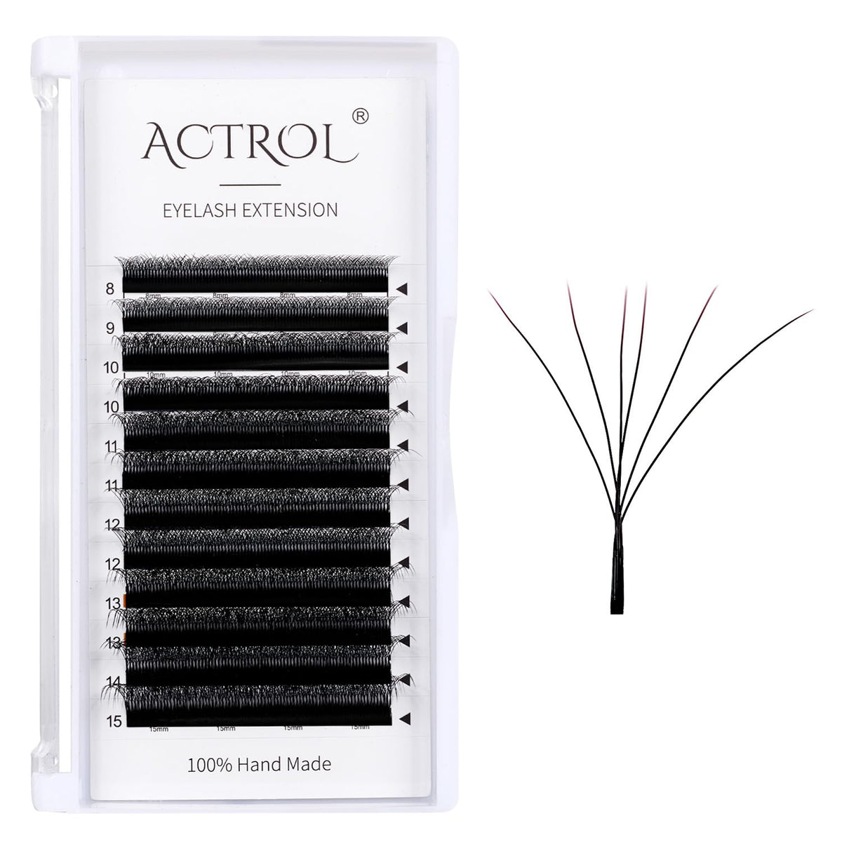 ACTROL W eyelash extensions close-up showing soft matte black fibers for natural-looking lashes