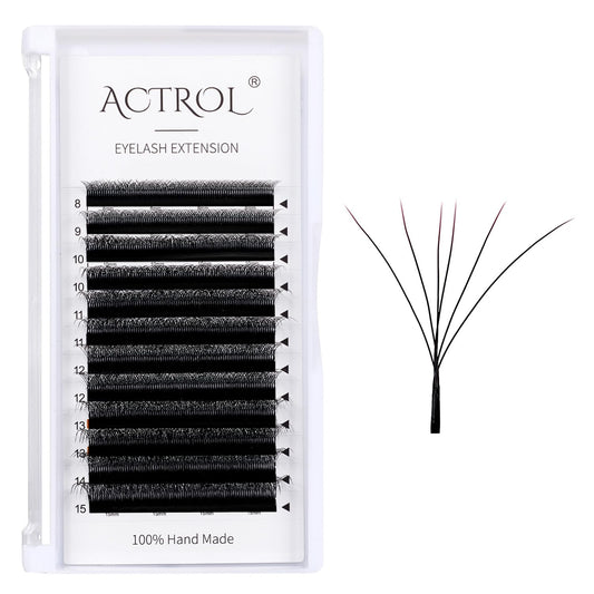 ACTROL W eyelash extensions close-up showing soft matte black fibers for natural-looking lashes