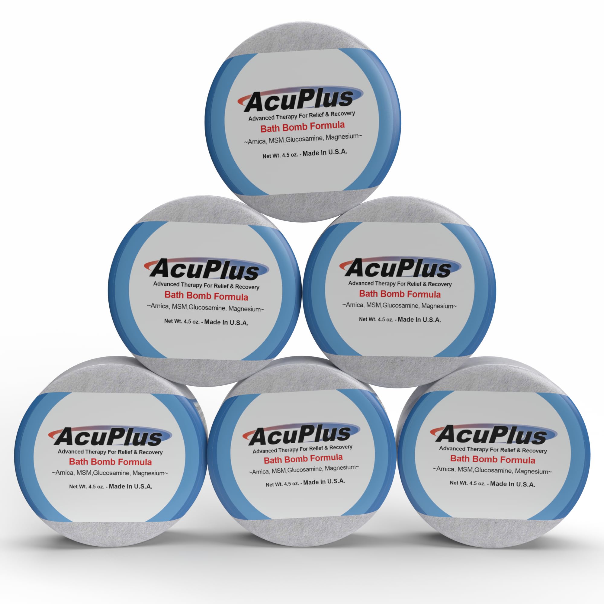 AcuPlus bath bombs for sore muscles and joints after workouts.