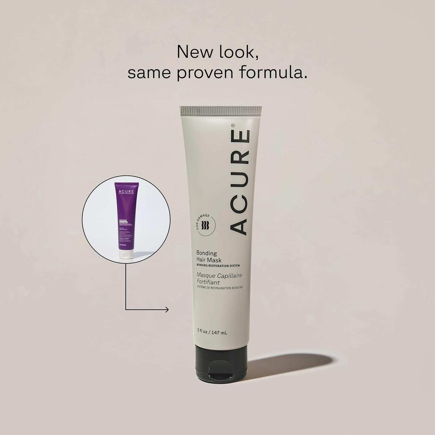 Acure Bonding Hair Mask jar close-up highlighting its creamy texture for nourishment.