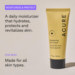 Acure Brightening Day Cream with argan oil detail suggests nourishing moisture