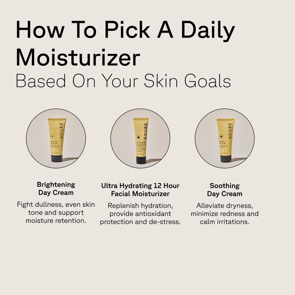 Acure Brightening Day Cream shown in a morning routine for balanced hydration