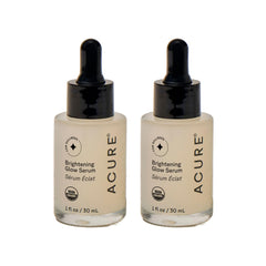Acure Brightening Glow Serum bottle bathed in light for radiant, healthy-looking skin