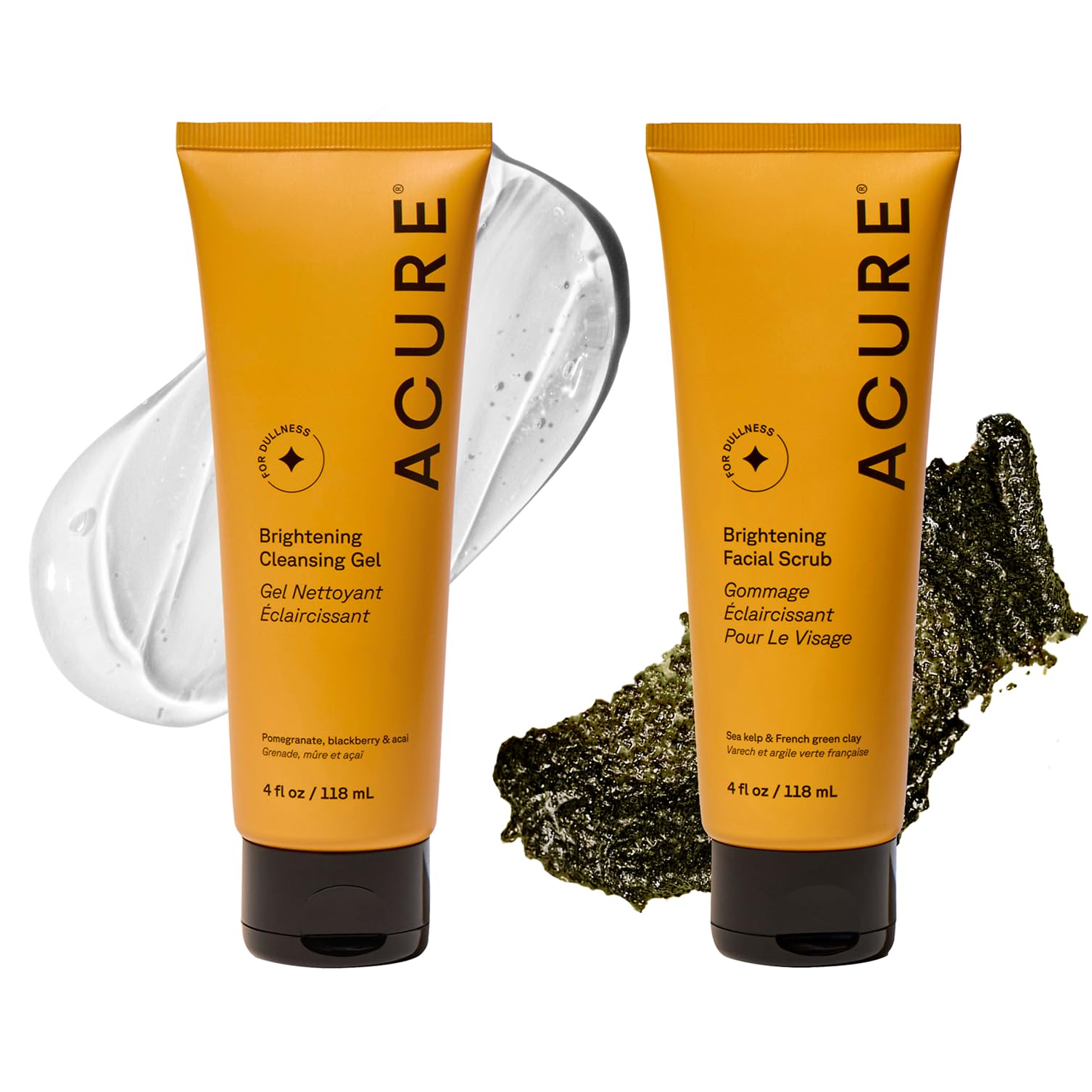 Acure Brightening Scrub bottle closeup showing exfoliating texture for smooth skin