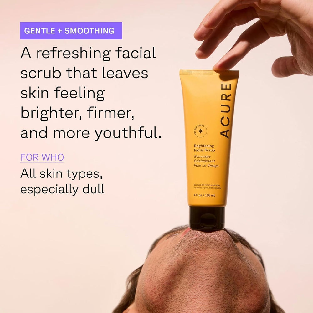 Acure Brightening Scrub texture with sea kelp and lemon peel for exfoliation