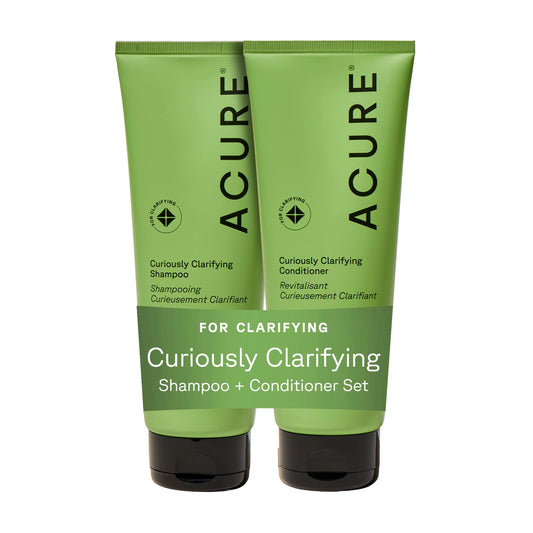 Acure Curiously Clarifying Shampoo bottle with lemongrass aroma for scalp refresh