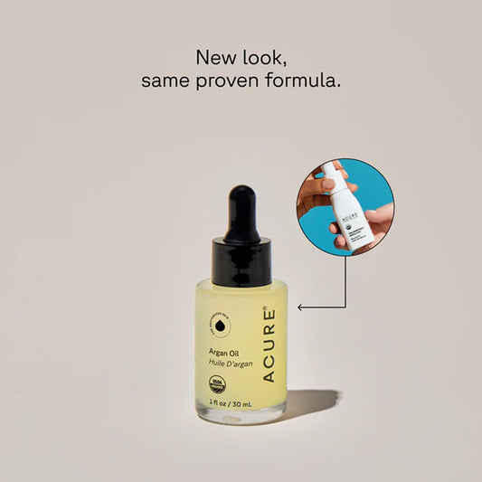 Acure The Essentials Argan Oil bottle pour showing lightweight hydration