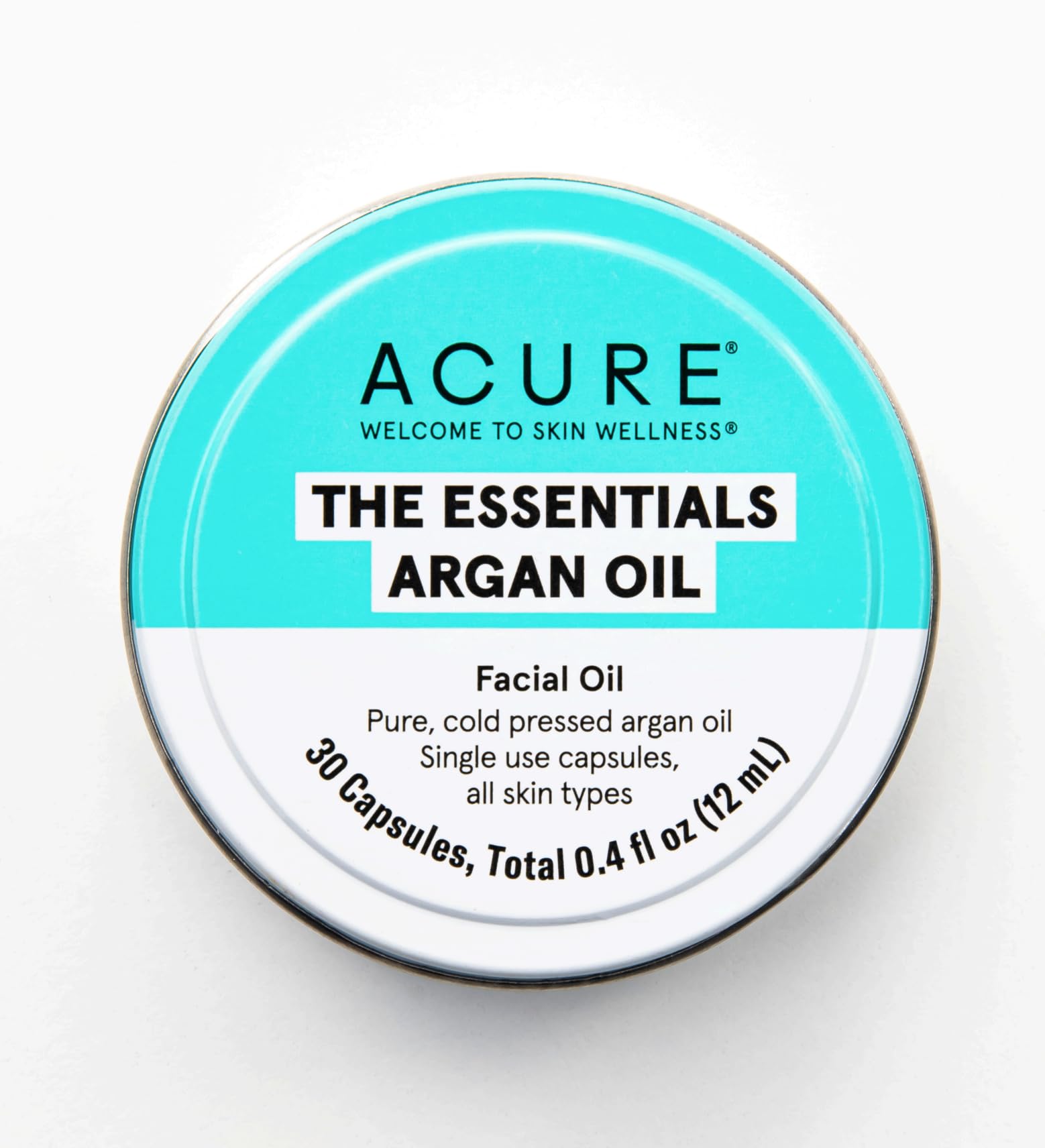 Acure The Essentials Argan Oil Capsules bottle with travel-friendly packaging for on-the-go skincare
