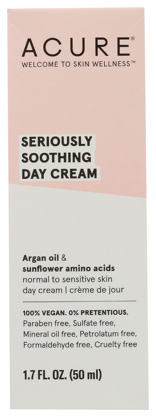 Acure Seriously Soothing Day Cream jar for daily hydration on sensitive skin.
