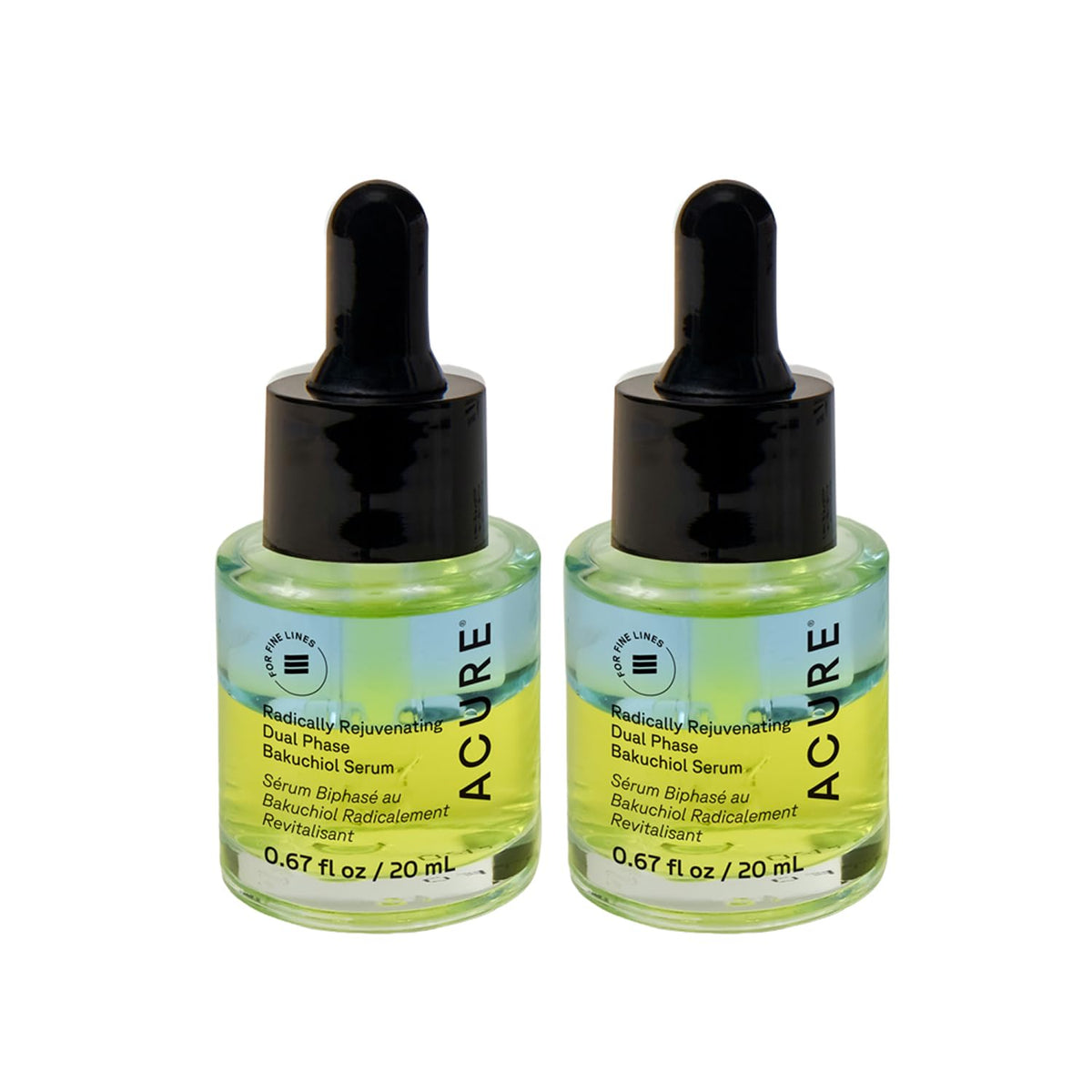 Acure Bakuchiol serum bottle in a two-pack for daily anti-aging care.