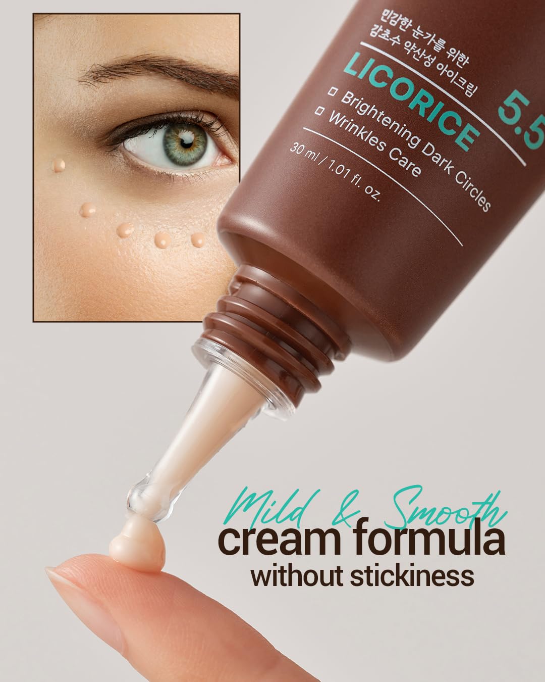 ACWELL Licorice eye cream with peptides and caffeine offers firming potential.